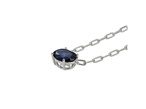 Blue Lab Created Sapphire Rhodium Over Sterling Silver Paperclip Necklace 2.37ctw