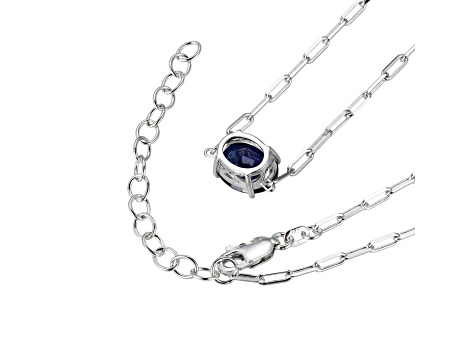 Blue Lab Created Sapphire Rhodium Over Sterling Silver Paperclip Necklace 2.37ctw