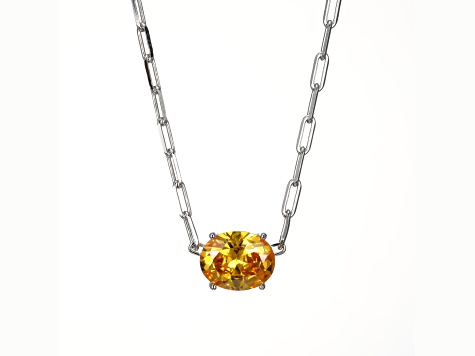 Yellow Cubic Zirconia Rhodium Over Sterling Silver Paperclip Necklace 4.08ctw