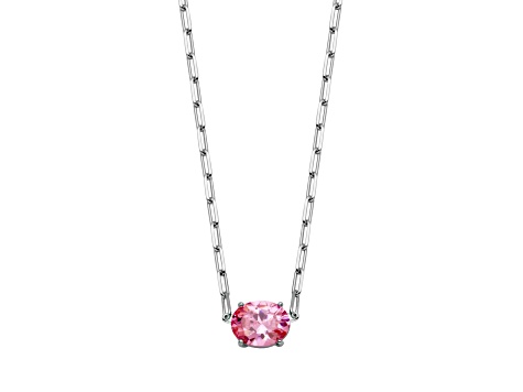 Pink Cubic Zirconia Rhodium Over Sterling Silver Paperclip Necklace 4.08ctw