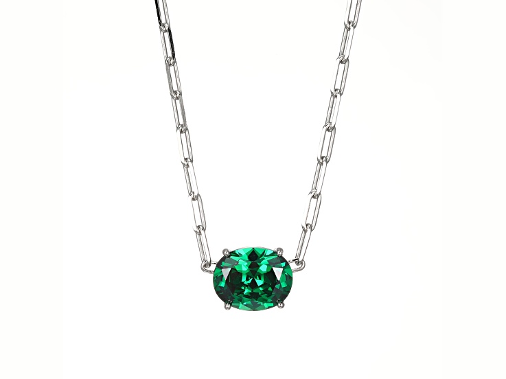 Green Cubic Zirconia Rhodium Over Sterling Silver Paperclip Necklace 3.67ctw