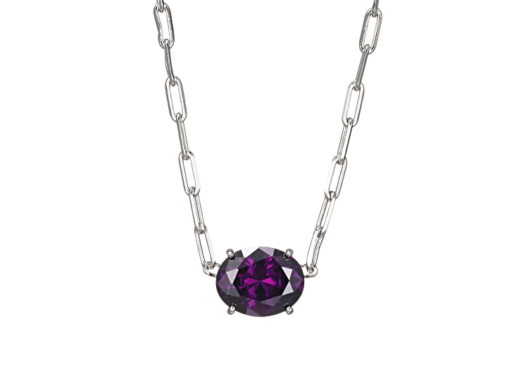 Purple Cubic Zirconia Rhodium Over Sterling Silver Paperclip Necklace 4.03ctw