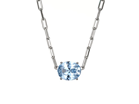 Light Blue Lab Created Spinel Rhodium Over Sterling Silver Paperclip Necklace 2.12ctw