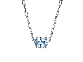 Light Blue Lab Created Spinel Rhodium Over Sterling Silver Paperclip Necklace 2.12ctw