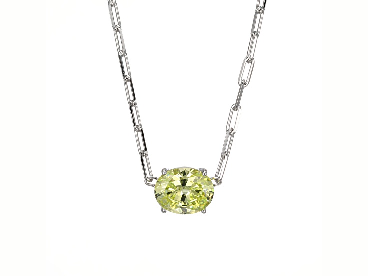 Green Cubic Zirconia Rhodium Over Sterling Silver Paperclip Necklace 3.26ctw