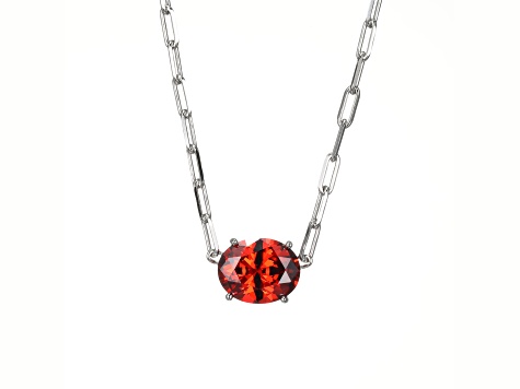 Red Cubic Zirconia Rhodium Over Sterling Silver Paperclip Necklace 4.00ctw