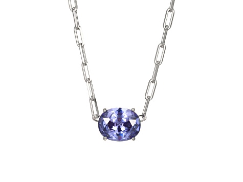 Blue Cubic Zirconia Rhodium Over Sterling Silver Paperclip Necklace 4.0ctw