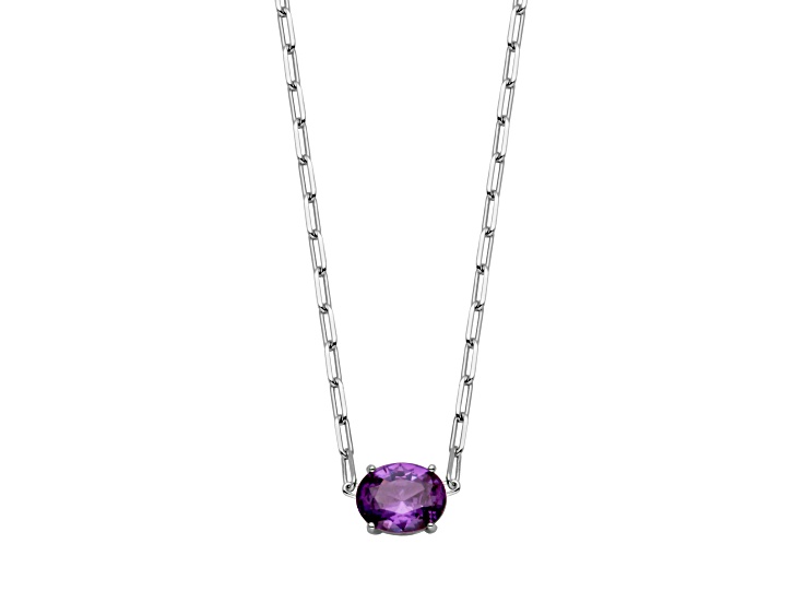 Lab Created Sapphire Rhodium Over Sterling Silver Paperclip Necklace 2.35ctw