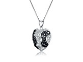 Black and Clear Cubic Zirconia, Rhodium Plated over Sterling Silver Pave Heart Necklace