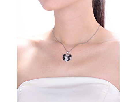 Black and Clear Cubic Zirconia, Rhodium Plated over Sterling Silver Pave Heart Necklace