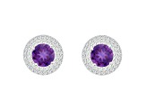 7mm Round Amethyst And White Topaz Accent Rhodium Over Sterling Silver Double Halo Stud Earrings