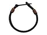 Black Braided Leather and Stainless Steel Black IP-plated Anchor 8.25-inch Bracelet