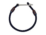 Navy Braided Leather and Stainless Steel Anchor 8.25-inch Bracelet