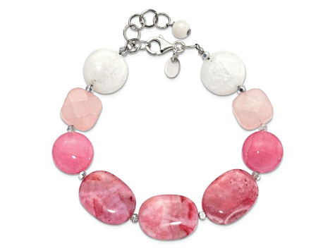 Sterling Silver Pink Agate/Pink/Jade/Rose Quartz/Crystal Bracelet