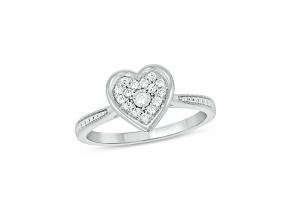 White Lab-Grown Diamond F-G SI1 Rhodium Over Sterling Silver Heart-Shaped Fashion Ring 0.15ctw