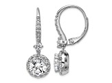 Rhodium Over Sterling Silver Round Cubic Zirconia Halo Dangle Leverback Earrings