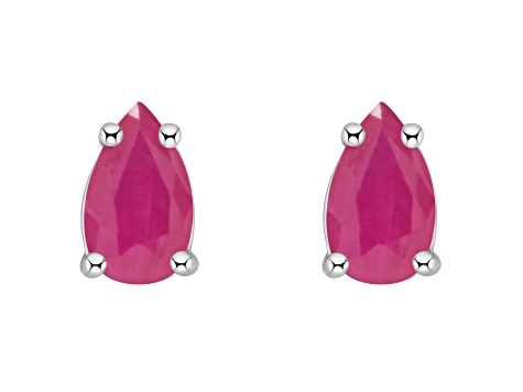 5x3mm Pear Shape Ruby 14k White Gold Stud Earrings