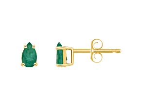 5x3mm Pear Shape Emerald 14k Yellow Gold Stud Earrings