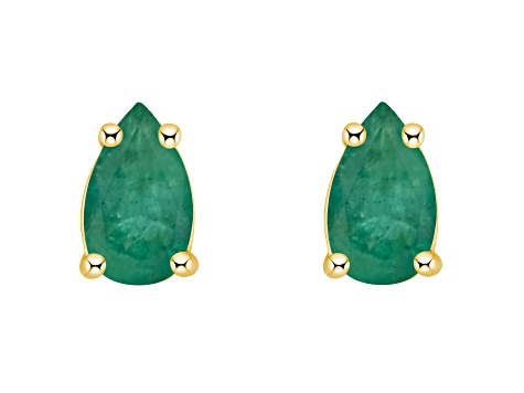 5x3mm Pear Shape Emerald 14k Yellow Gold Stud Earrings