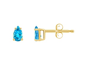 5x3mm Pear Shape Blue Topaz 14k Yellow Gold Stud Earrings
