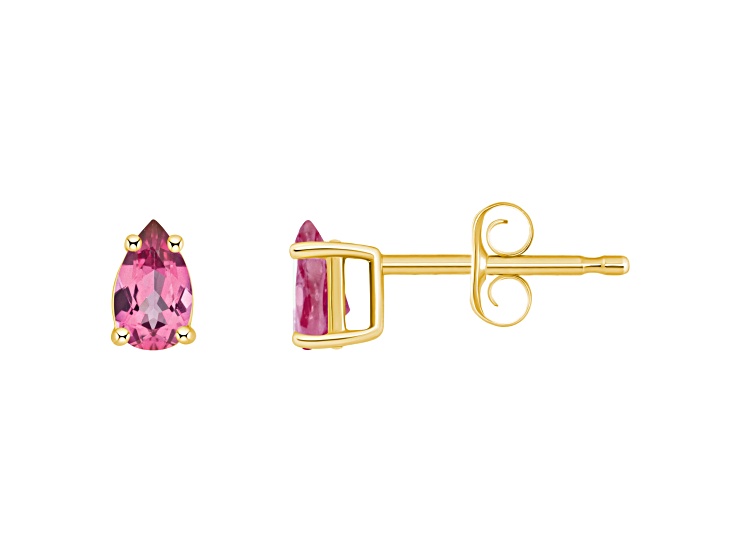 5x3mm Pear Shape Pink Topaz 14k Yellow Gold Stud Earrings - 1D51PX