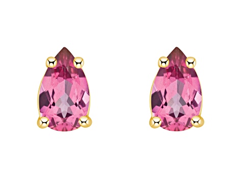 5x3mm Pear Shape Pink Topaz 14k Yellow Gold Stud Earrings - 1D51PX