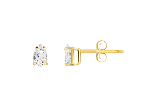 5x3mm Pear Shape White Topaz 14k Yellow Gold Stud Earrings