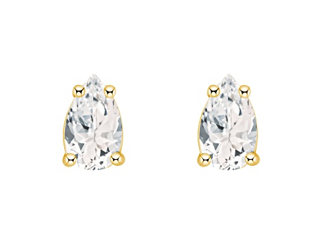 5x3mm Pear Shape White Topaz 14k Yellow Gold Stud Earrings