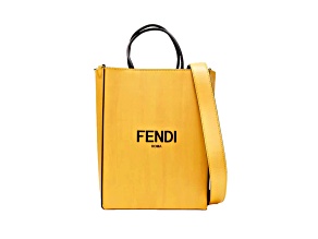 Fendi Roma 2Way Vitello Embossed Yellow Leather Crossbody Shopping Tote Bag