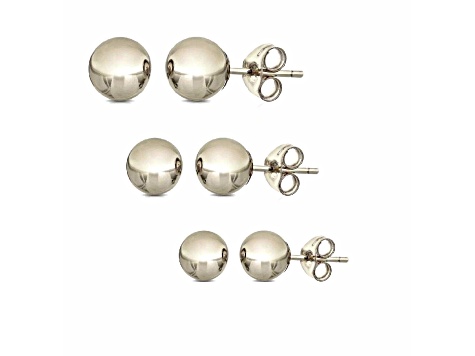 14K White Gold Ball Stud Earrings (3-Pair-Pack)