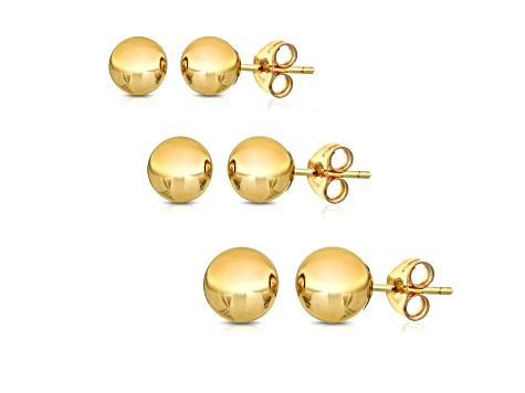 14K Yellow Gold Ball Stud Earrings (3-Pair-Pack)