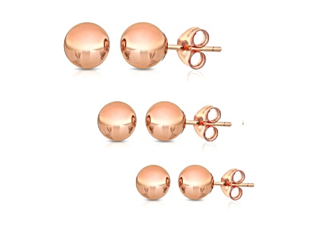 14K Rose Gold Ball Stud Earrings (3-Pair-Pack)