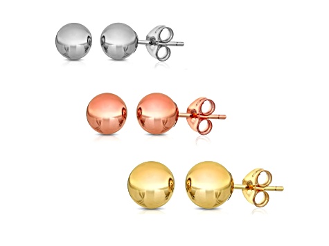 14K Gold Ball Stud Earrings (3-Pair-Pack)