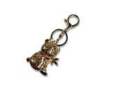 Gold Tone Crystal Panda with Crown and Bamboo Key Chain