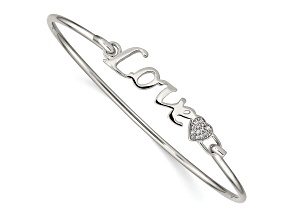 Rhodium Over Sterling Silver Polished LOVE with Cubic Zirconia Heart Bangle