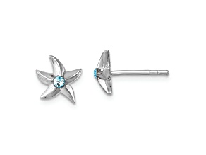 Rhodium Over Sterling Silver Polished Crystal Starfish Post Earrings
