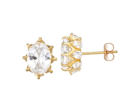 White Lab Created Sapphire 10K Yellow Gold Stud Earrings 3.70ctw