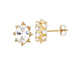 White Lab Created Sapphire 10K Yellow Gold Stud Earrings 3.70ctw