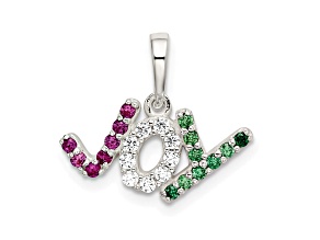 Sterling Silver Polished Red, White and Green CZ Joy Pendant
