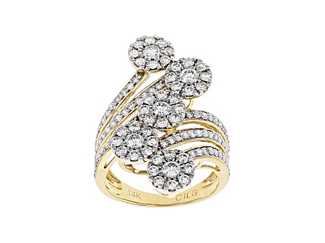 White Diamond 14k Yellow Gold Bypass Ring 2.00ctw