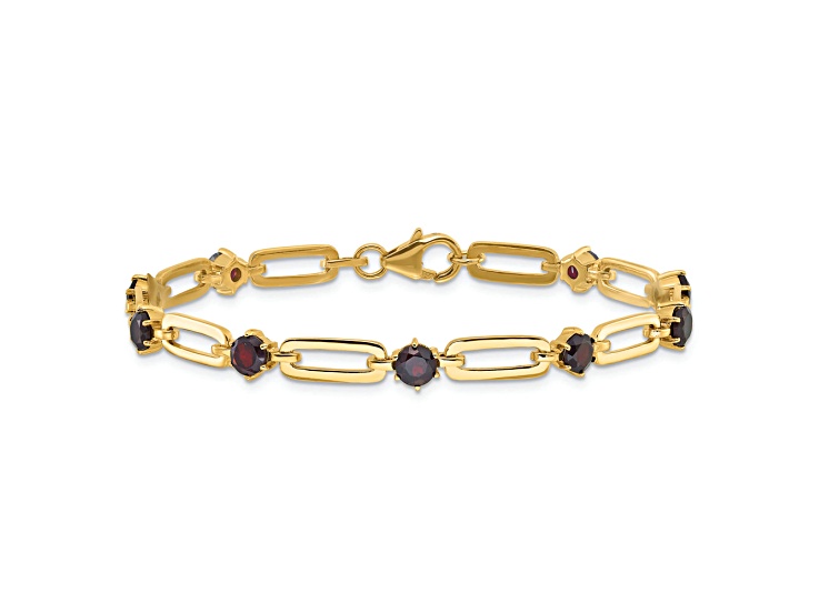 Sterling Silver Gold-tone 5mm 4.05ctw Garnet Paperclip Chain Bracelet