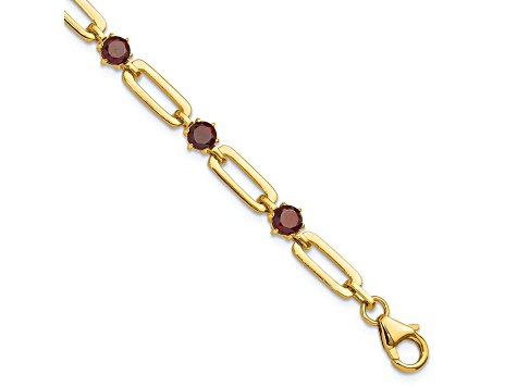 Sterling Silver Gold-tone 5mm 4.05ctw Garnet Paperclip Chain Bracelet