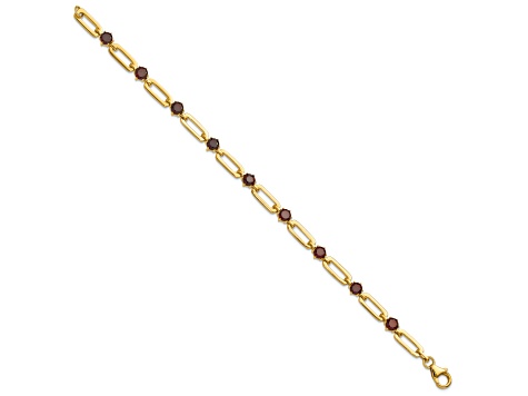 Sterling Silver Gold-tone 5mm 4.05ctw Garnet Paperclip Chain Bracelet