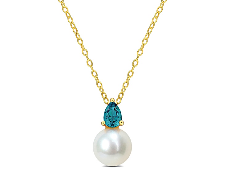 FW Cultured Pearl and Created Alexandrite Pendant with Chain