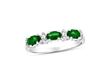 Picture of 0.75ctw Emerald and Diamond Band Ring in 14k White Gold