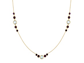Blue Topaz and Amethyst 10K Gold Station Necklace 4.65ctw