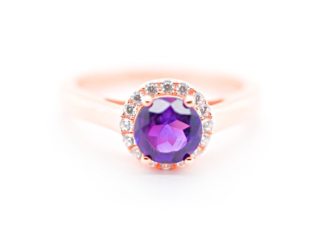 6mm Round Amethyst 18K Rose Gold Over Sterling Silver Ring, 0.73ctw