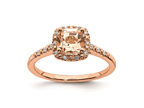 14K Rose Gold Morganite Diamond Halo Engagement Ring