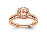 14K Rose Gold Morganite Diamond Halo Engagement Ring