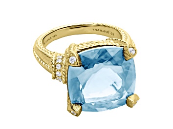 Picture of Judith Ripka 10.00ct Sky Blue Topaz & 0.30ctw Bella Luce® Diamond Simulant 14k Gold Clad Ring